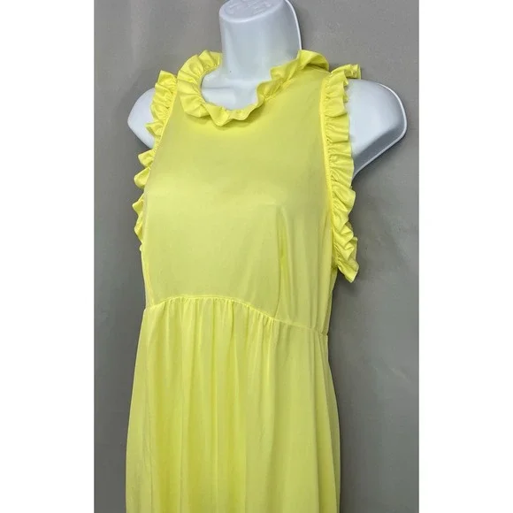 Vintage Maxi‎ Nightgown Women's Yelllow Sz Médium Nylon Y2K Hem Ruffle Made USA